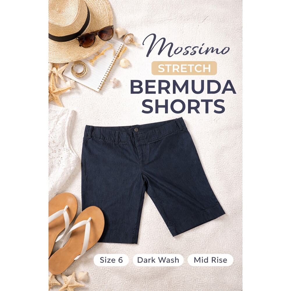 Mossimo Stretch Bermuda Shorts Size 6 Dark Wash Denim Look Mid Rise